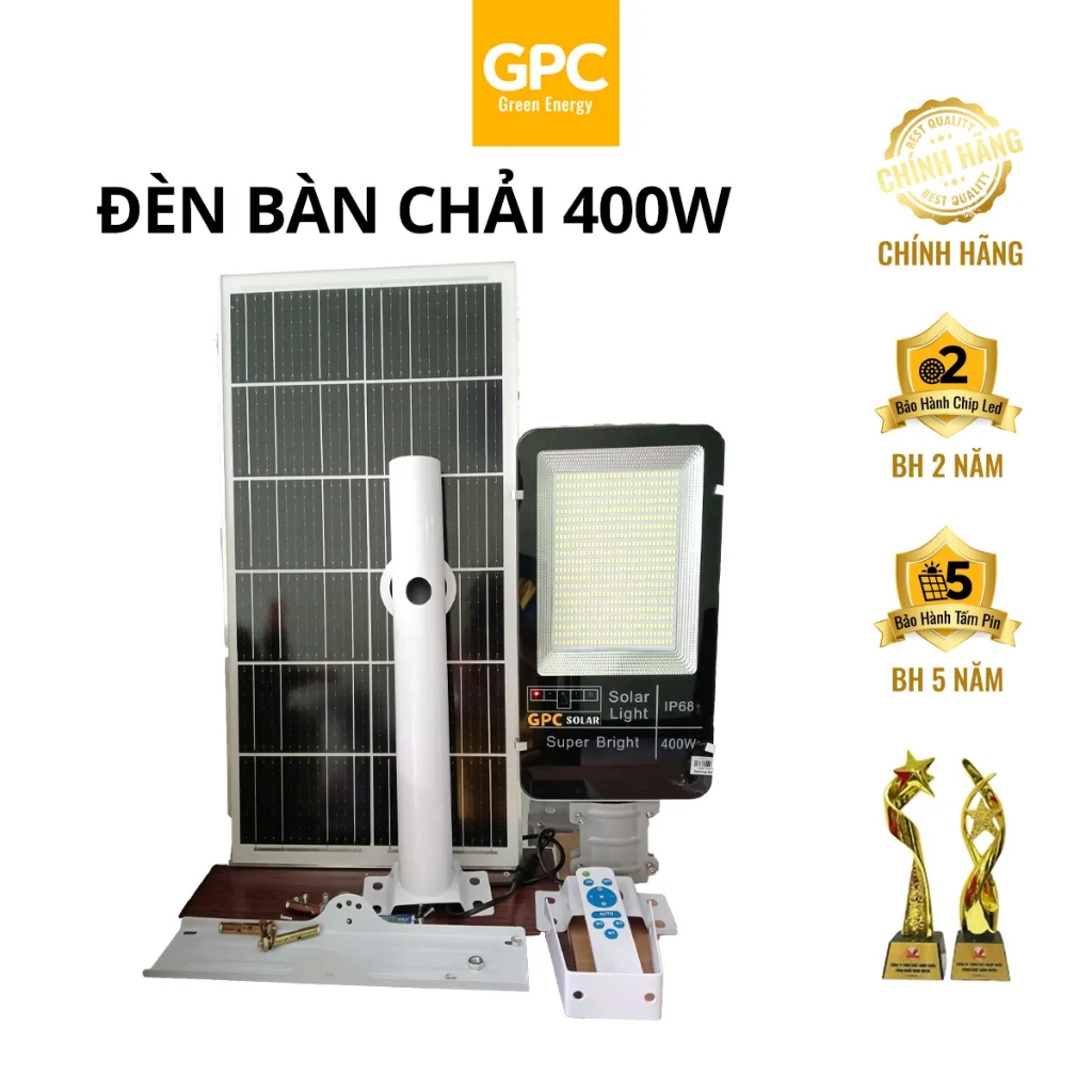 Đèn Bàn Chải Năng Lượng Mặt Trời, Ánh Sáng Trắng [400W] GPC Solar BC400GPC