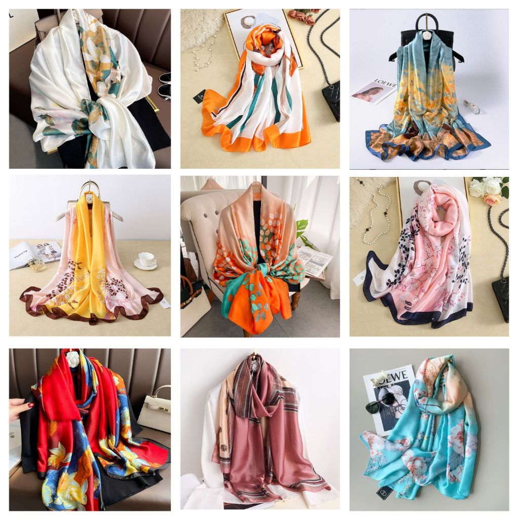 Khăn choàng lụa khăn lụa dáng dài 180x90cm họa tiết thanh lịch nhẹ nhàng