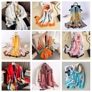 Khăn choàng lụa khăn lụa dáng dài 180x90cm họa tiết thanh lịch nhẹ nhàng