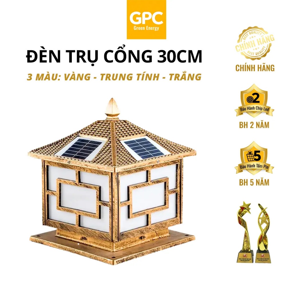 Đèn Trụ Cổng Năng Lượng Mặt Trời, 3 Màu [30cm] GPC Solar TCV30GPC3M