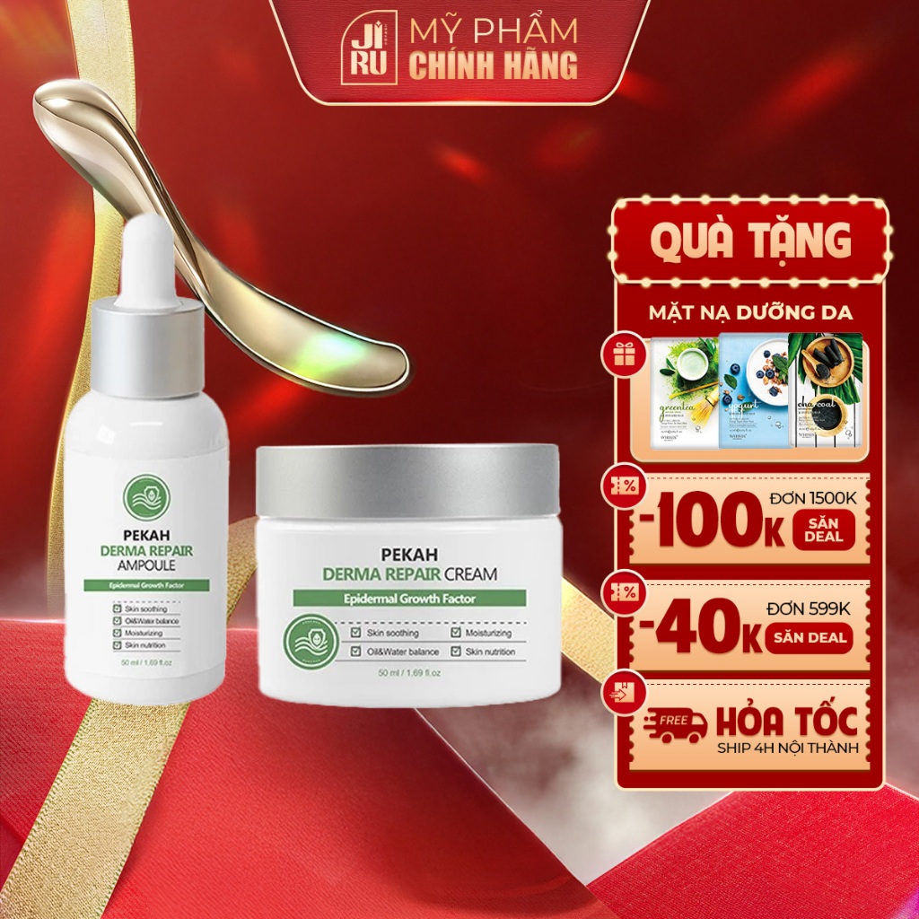 COMBO SERUM & KEM DƯỠNG Phục Hồi Và Cải Thiện Da Mụn PEKAH  Derma Repair Cream 50ml PP bởi Jiru Beauty