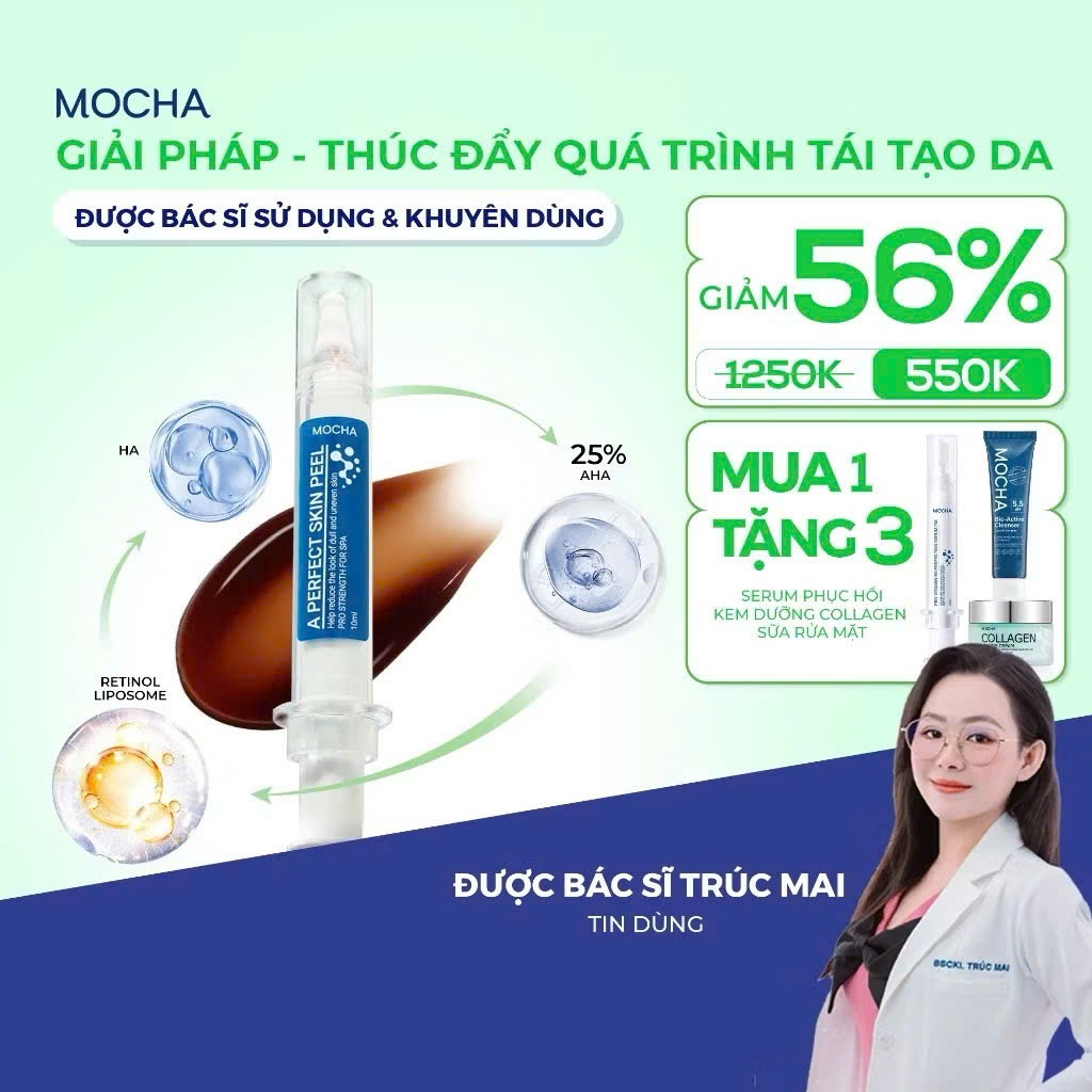 Peel siêu vi tảo mix Retinol MOCHA Siêu vi tảo peel da tại nhà giúp da căng bóng khỏe mạnh bộ 4 món