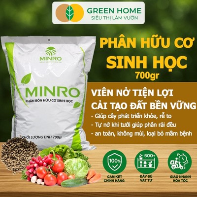 Phân Bón Hữu Cơ GreenHome, Minro, Bao 700g, Sinh Học Giúp Cây Khoẻ, Ổn Định, Sai Hoa, Đậu Trái