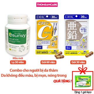  Combo cho người bị mụn nóng trong - viên Esunvy 30v Vitamin C DHC 60v DHC Kẽm 30v đẹp da giảm thâm - Thomsoncare 