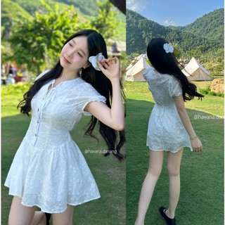 (KÈM QUẦN BẢO HỘ) Đầm thô boil YERI cổ tàu tay bồng có dây buộc điều chỉnh eo HAVANA DA233