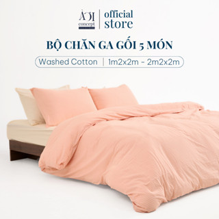 Bộ Chăn Ga Gối 5 Món Washed Cotton Size 1m2 đến 2m2 Vải Trơn Nhiều Màu và Hoạ Tiết AOICONCEPT cao cấp Hàn Quốc