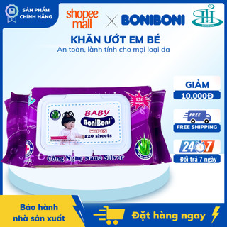 Khăn ướt tím Boniboni 120 tờ, mềm mại,an toàn, chăm sóc cho làn da bé yêu.