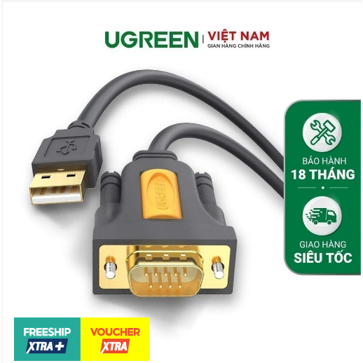 Cáp USB to Com dài 1m Ugreen 20210 Phân Phối Chính Hãng BH 18 Tháng
