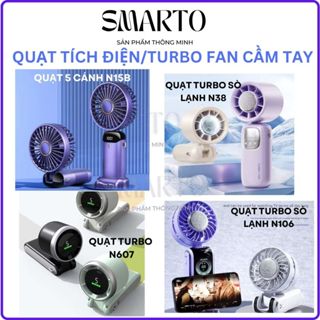  Quạt cầm tay tích điện  Turbo fan có sò lạnh màn hình LED thông minh hiện % pin 