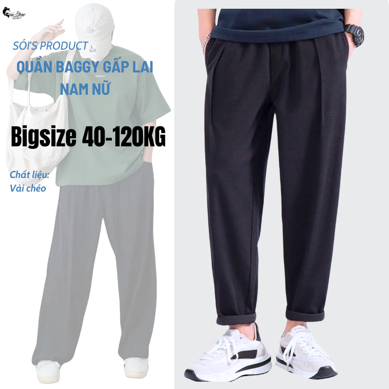 BIGSIZE 40-105KG Quần Baggy Unisex Nam Nữ Sói Store cạp chun công sở - Mã 23