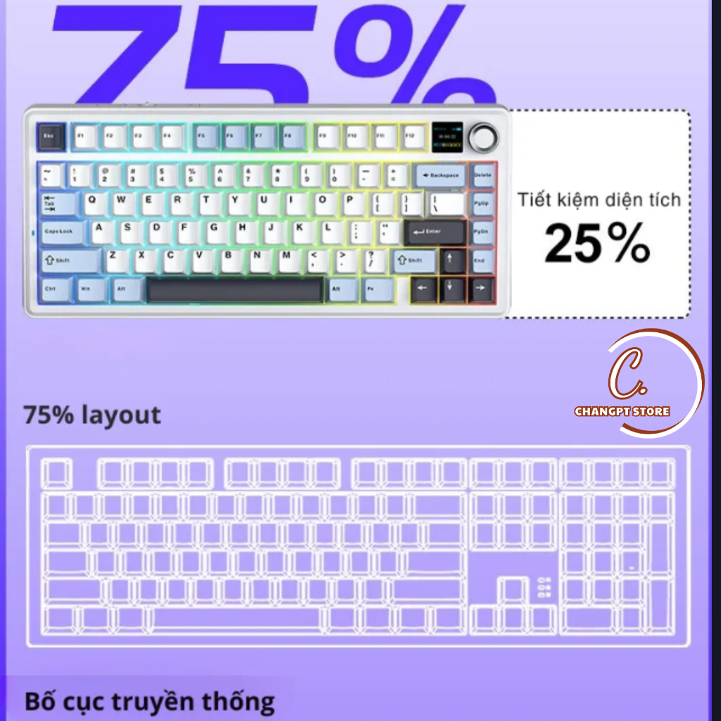 AULA F75 MAX | MÀN HÌNH LCD | BÀN PHÍM CƠ 3 MODE KẾT NỐI | MẠCH XUÔI | BigBuy360 - bigbuy360.vn