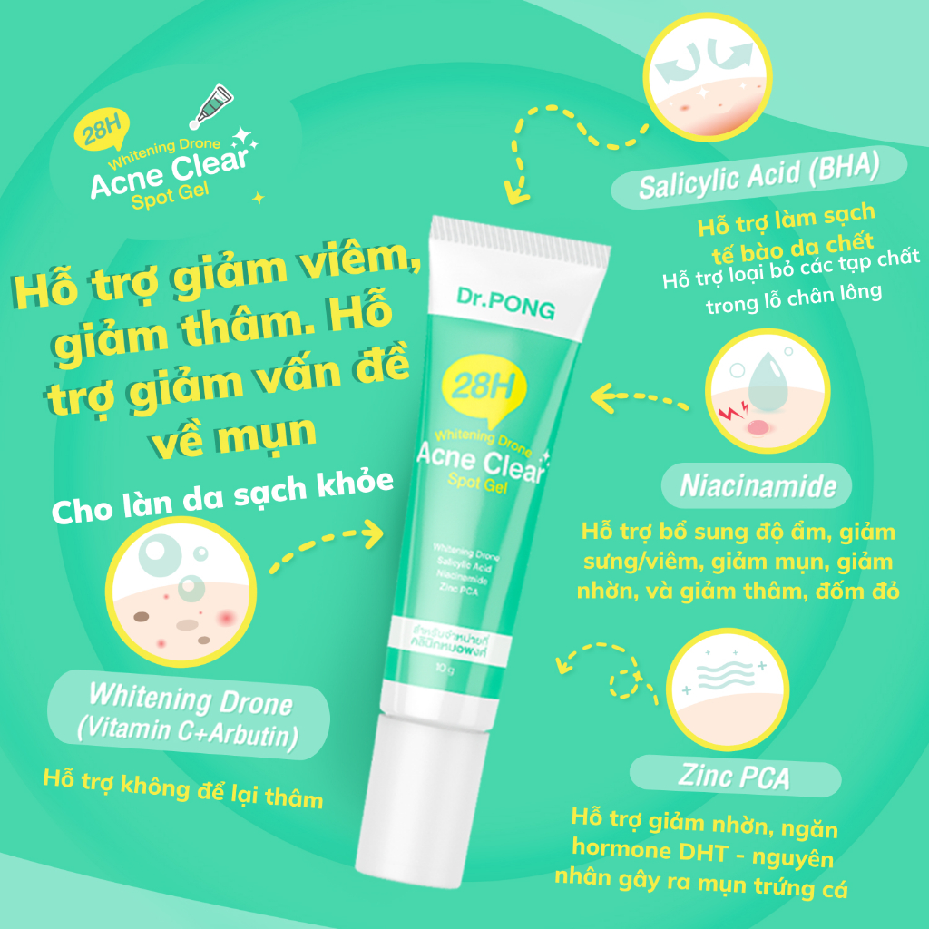 Gel mụn Dr.PONG 28H Whitening Drone Acne Clear Spot 10g | BigBuy360 - bigbuy360.vn