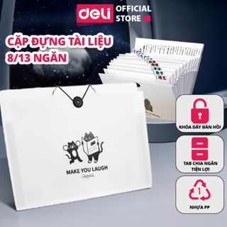 [VOUCHER 20%]Cặp Đựng Tài Liệu Deli 8 /13 Ngăn Bìa Nhựa A4 Cao Cấp Khóa Dây Đàn Hồi  Tiện Lợi Dễ Phân Loại