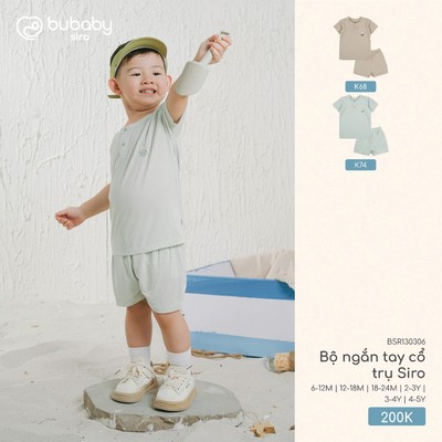 Bộ ngắn tay cổ trụ Siro cho bé trai từ 6 tháng đến lớn