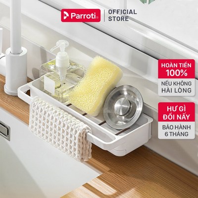 Khay đựng đồ rửa chén cao cấp, giỏ đựng miếng rửa bát dán tường có khay đựng nước mẫu 2026 -  Parroti Tidy - TD31
