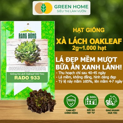 Hạt Giống Xà Lách Oakleaf GreenHome, Gói 2gr~1000 hạt, Dễ Trồng Quanh Năm, Năng Suất Cao R22