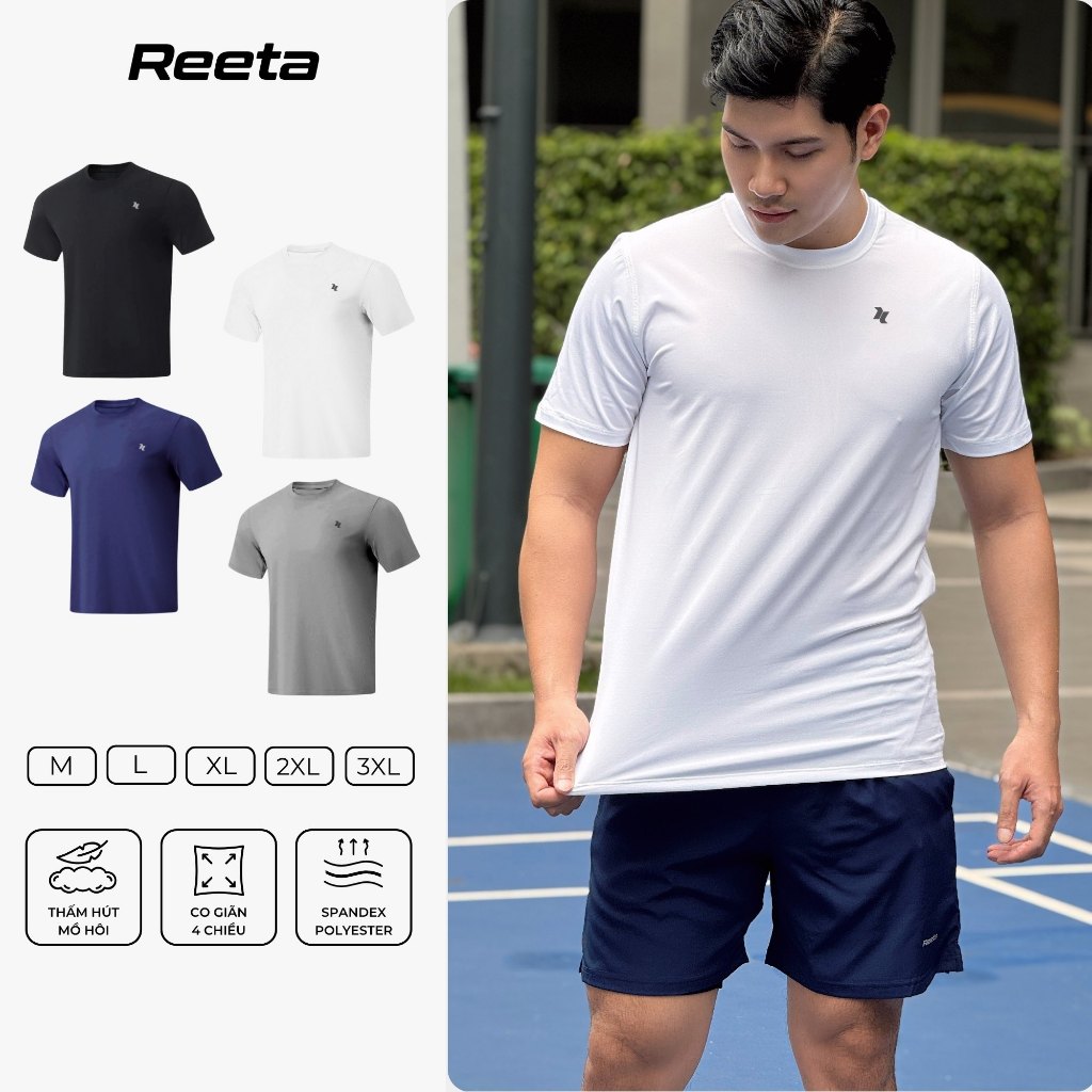 Áo thể thao nam Reeta cổ tròn ngắn tay chạy bộ tập gym chất vải thoáng mát thấm hút nhanh khô  - A3102
