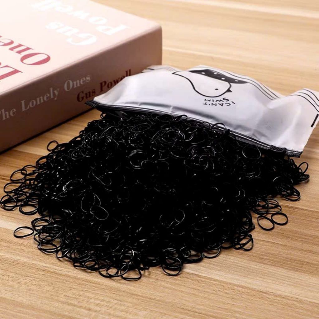 Dây thun buộc tóc mini màu đen – dây chun buộc tóc nhỏ gọn không đau tóc, túi zip tiện lợi