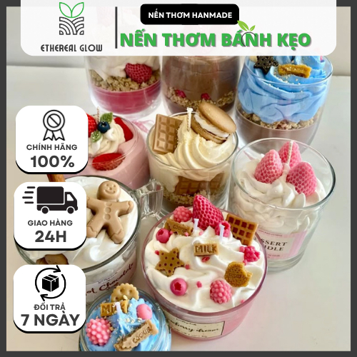 Nến thơm Handmade - Trang trí bánh kẹo - Nguyên Liệu Tự Nhiên - Giúp Dễ Ngủ - Giảm Căng Thẳng - Ethe