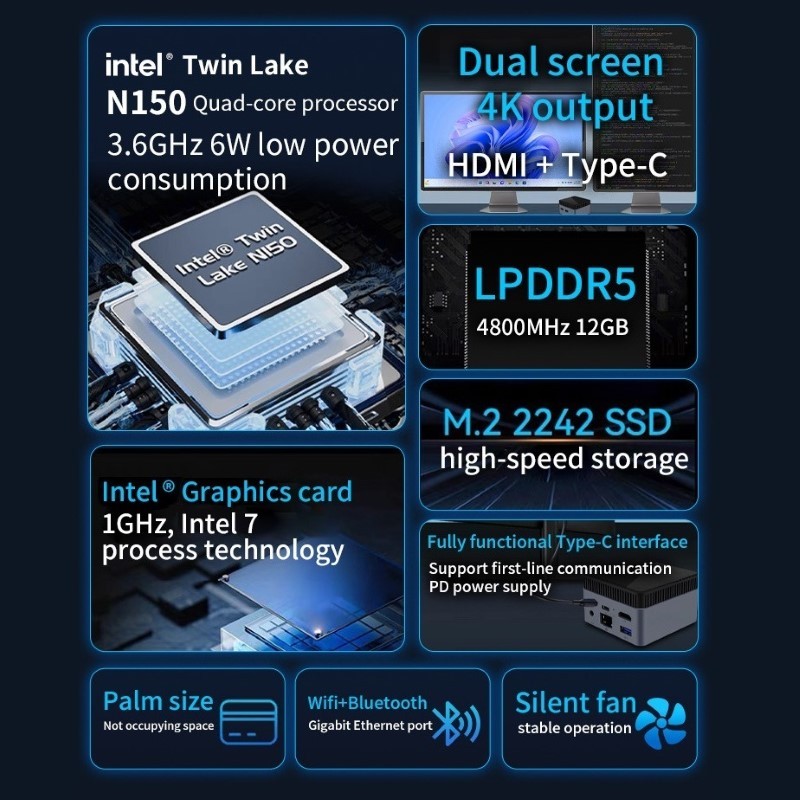Máy Tính Siêu Nhỏ Ultra Mini Morefine ZX01 Plus Intel thế hệ 12 Twin Lake  N150 Xuất Hình 4K 60hz | BigBuy360 - bigbuy360.vn