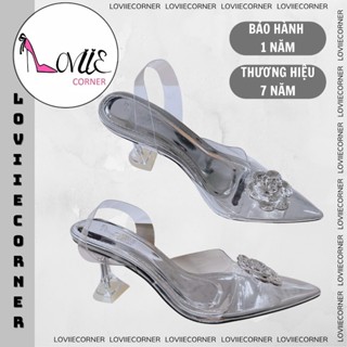 LOVIIECORNER - GIÀY SANDAL BÍT MŨI QUAI MICA ĐÍNH HOA ĐÁ - SANDAL NỮ THỜI TRANG HỞ HẬU CAO 7 PHÂN - G250521 - S250601