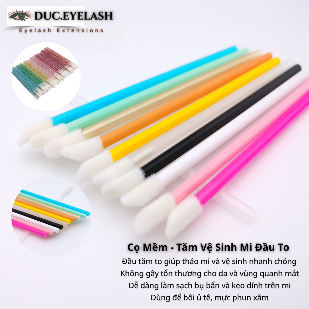 Cọ mềm, tăm vệ sinh mi đầu to,tăm tháo mi, bôi son, vệ sinh mi, túi 50, dụng cụ nối mi / Đức Eyelash