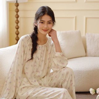  After Bath - Bộ Pyjama Họa Tiết Nơ Đồ Ngủ Mặc Nhà   Ribbon Bloom Set of PJs - PJ218 