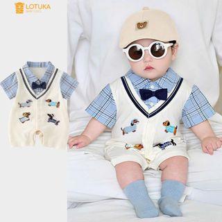 Bodysuit Đùi Công Tử In Cún Phối Kẻ Chất Cotton LOTUKA Cho Bé, Bodysuit Cho Bé Trai, Quần Áo Trẻ Em Mùa Hè Size 3-12kg