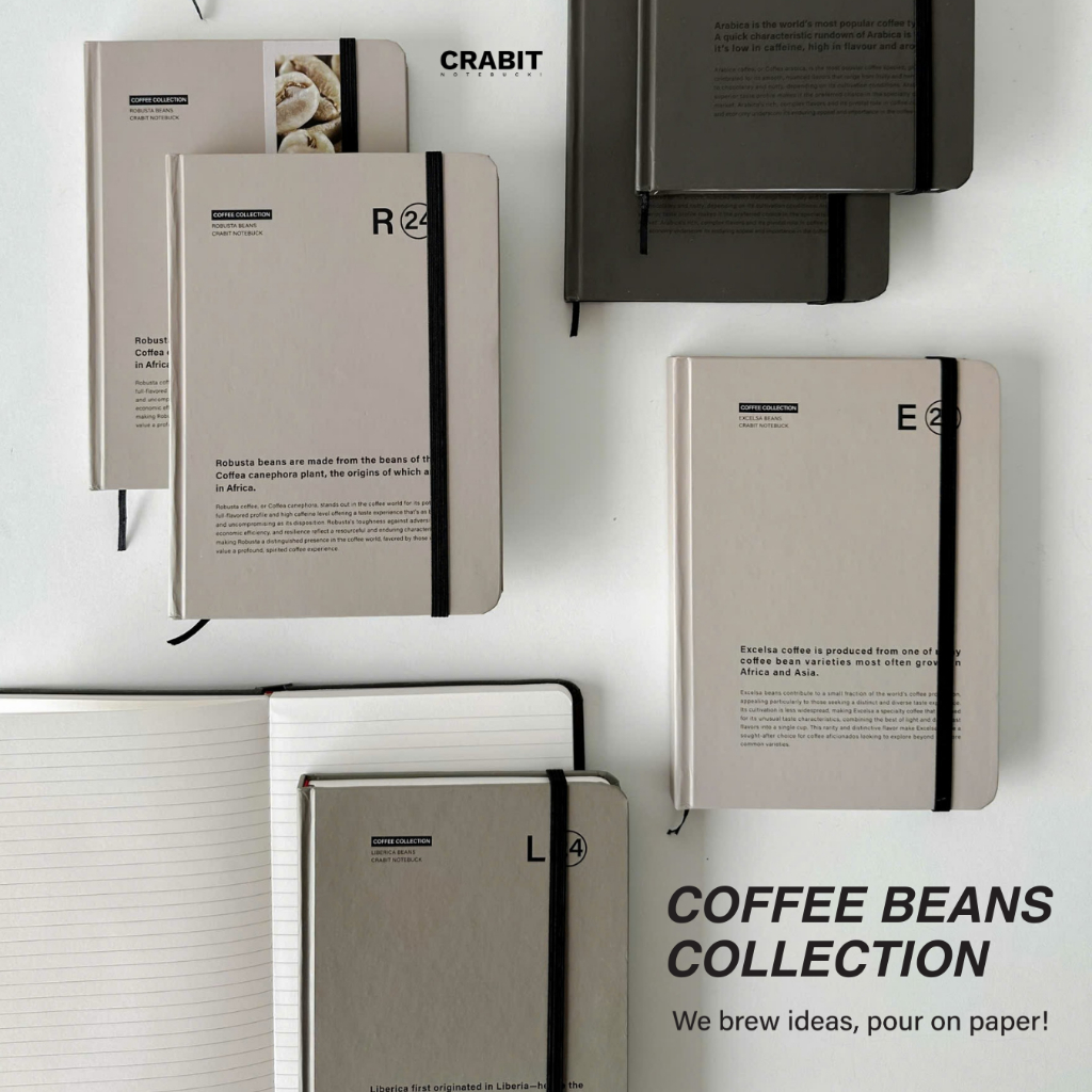  Sổ tay dot grid kẻ ngang a5 sổ cà phê Crabit Coffee Beans tối giản 