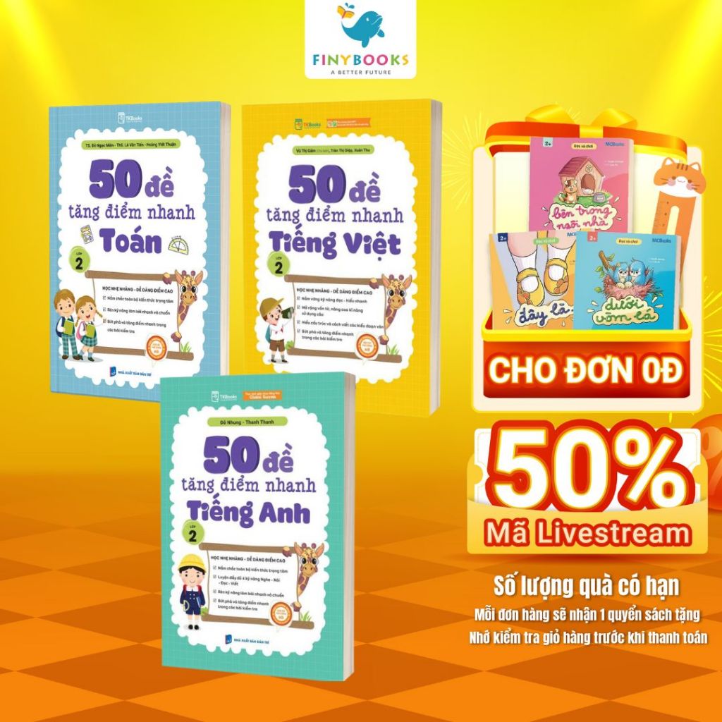 Sách - Tham khảo Lớp 2 - Combo 50 Đề Tăng Điểm Nhanh Toán - Tiếng Việt - Tiếng Anh Lớp 2 - TKBooks