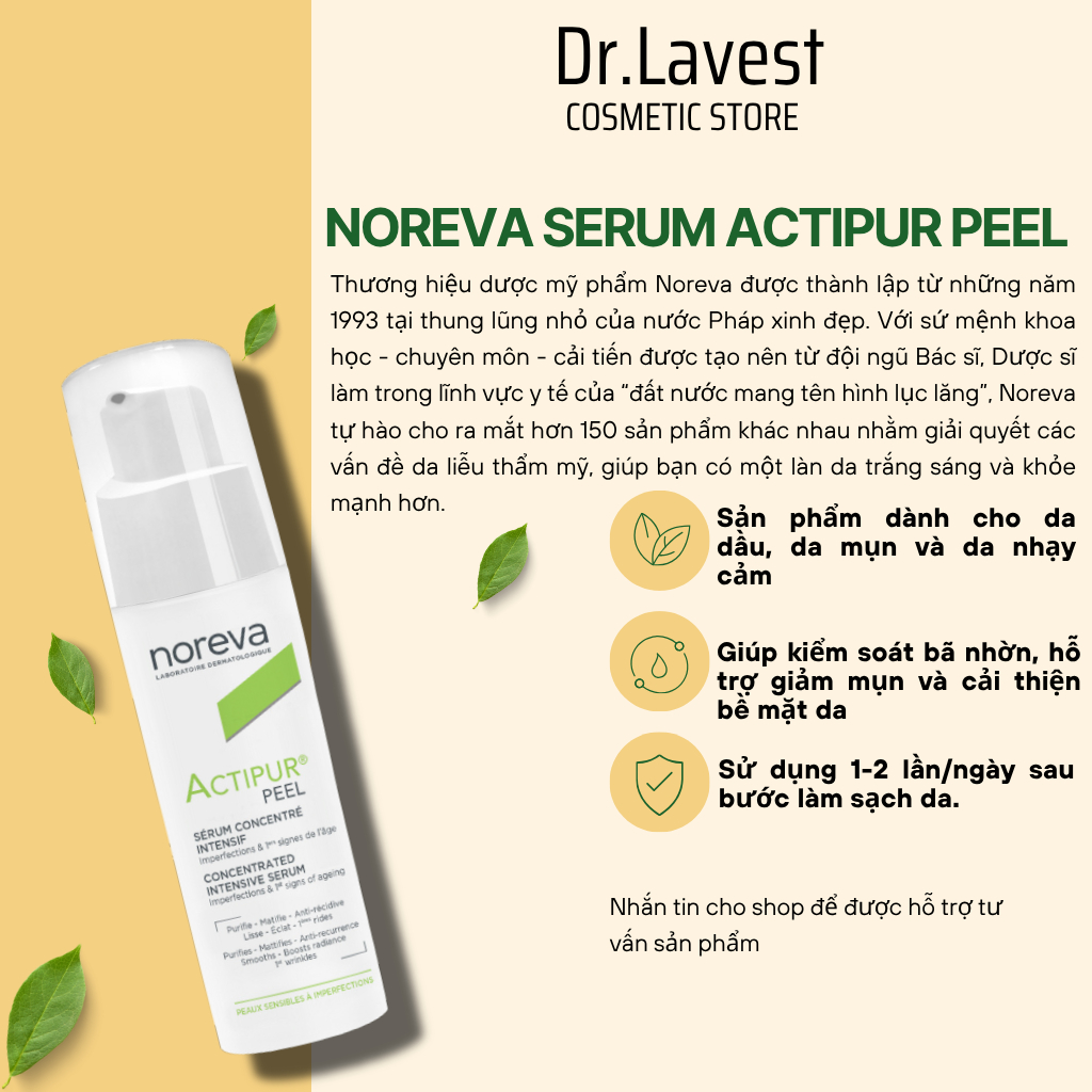 Tinh Chất Cấp Ẩm, Kiềm Dầu, Giảm Mụn Và Trẻ Hoá Da Noreva Actipur Peel Concentrated 30ml