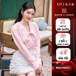 VIVIKA - Para áo sơ mi cổ thủy thủ tay dài, Orchid chân váy ren bèo tầng - VKAO00557 VKCV00354 Nữ