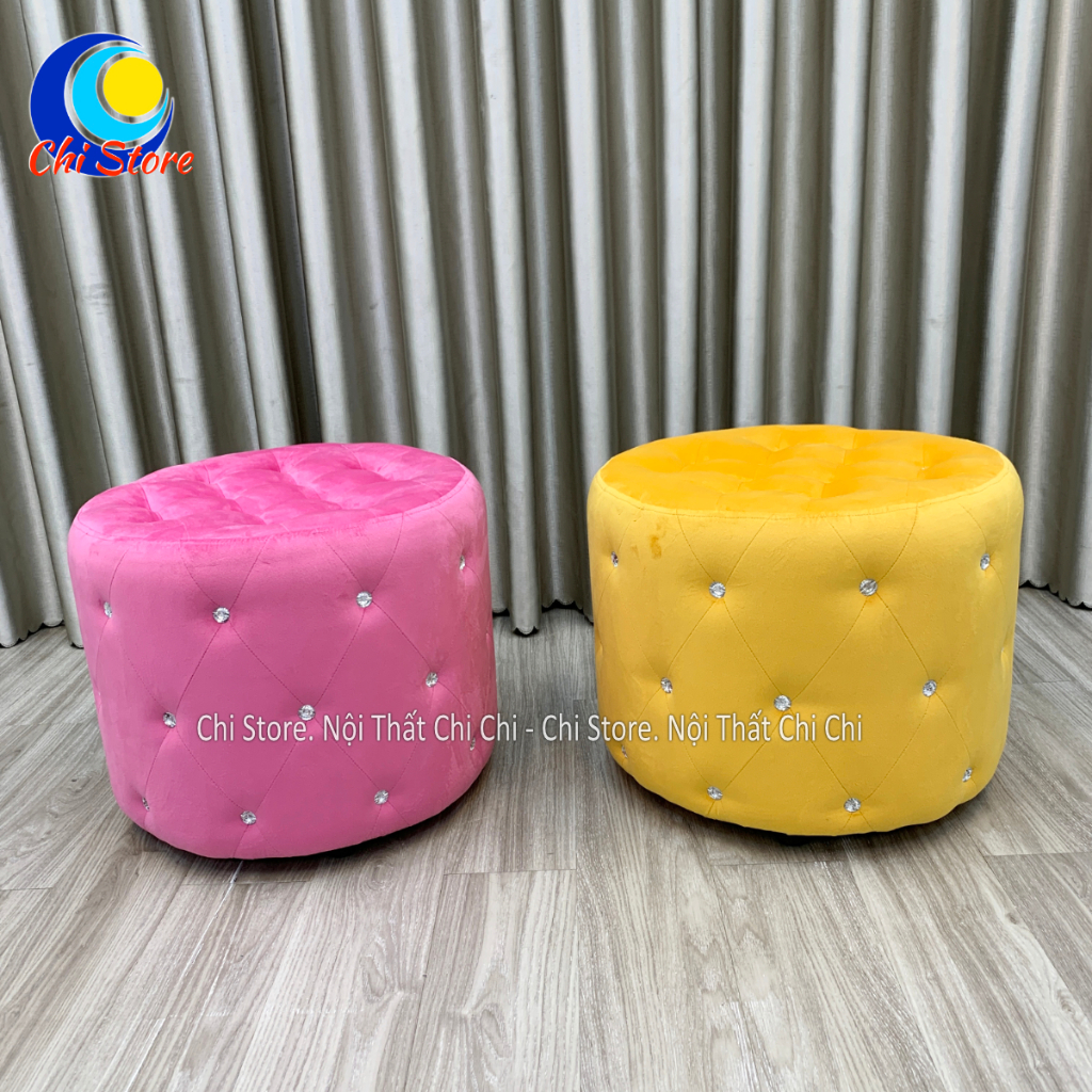 Ghế Đôn Tròn Đính Đá Ngồi Bàn Trang Điểm, Đôn Sofa Tròn Đường Kính 50cm Cao 45cm