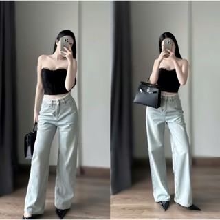 YURI JEANS - Quần Jeans Nữ Ống Suông Phối Lưng Ren