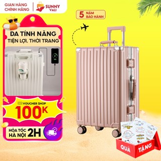 Vali khung nhôm SUNNY RAYMOND - vali nhựa thời trang 20/24/28 inch tiện ích, ngăn đựng cốc, cổng USB