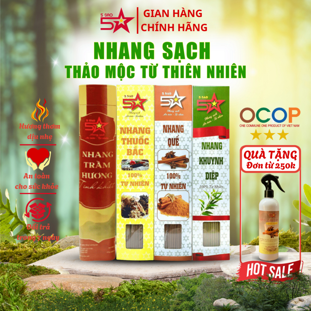 Nhang Sạch Thảo Mộc 5SAO hộp 100 nén mùi thơm dễ chịu, ít khói, không hoá chất, an toàn sức khỏe