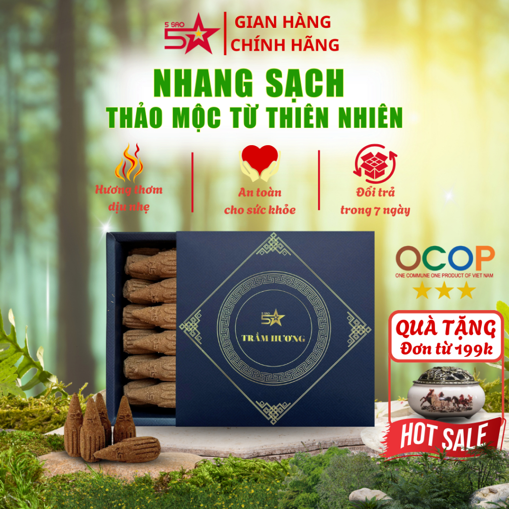 Nụ Trầm Hương Cao Cấp 5SAO, xông nhà tẩy uế mang lại tài lộc may mắn, nụ trầm khói ngược, hộp 45 nụ