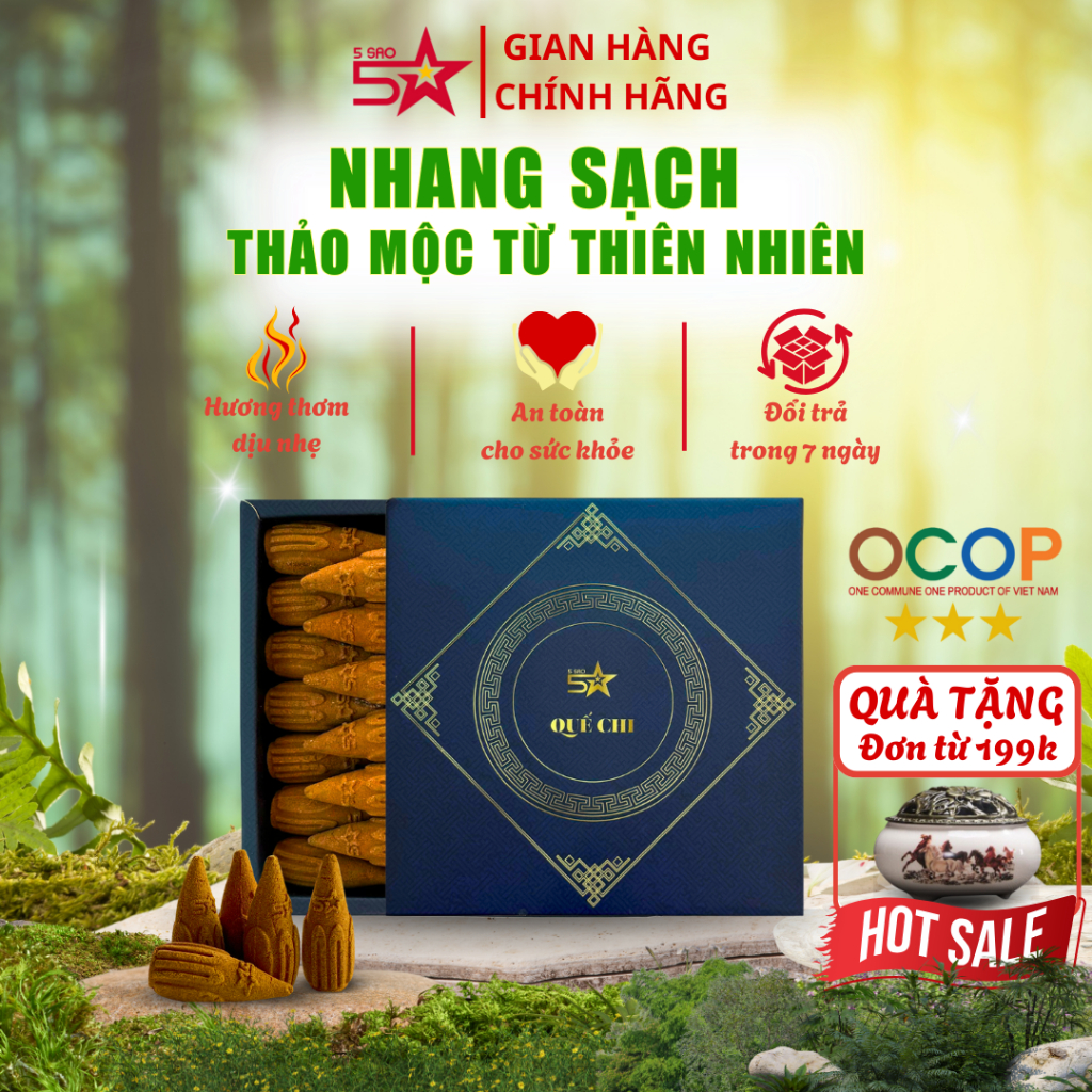 Nhang Nụ Quế 5SAO, nhang nụ xông nhà, thiền định, tẩy uế giúp thoải mái tinh thần, hộp 45 Viên