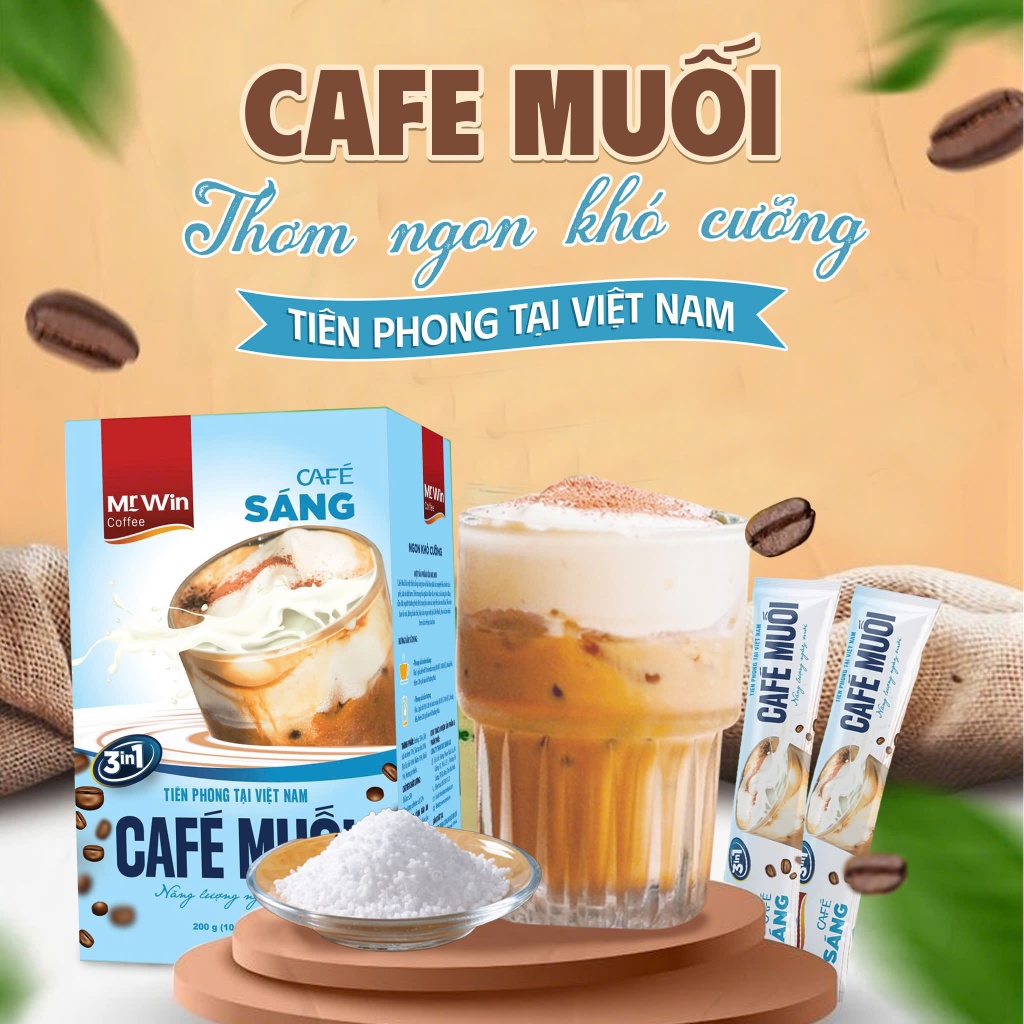 [BÁN CHẠY] Cà Phê Muối Mr.Win Chuẩn Vị Huế Đậm Đà Béo Ngậy Có Kem Mặn Hộp 10 Gói