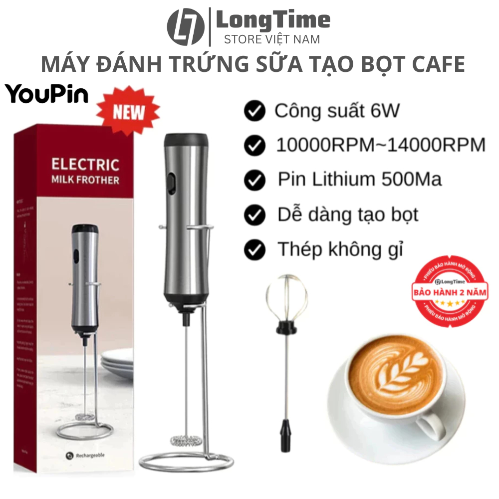 Máy Đánh Trứng Sữa Tạo Bọt Cà Phê YOUPIN Có Giá Treo, Sạc Điện Tiện Lợi, Công Suất 6W, Chính Hãng