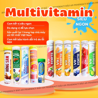  Viên C sủi Multivitamin  bổ sung Vitamin C nhiều vị cam dâu chanh dây việt quất cherry actiso tăng lực sủi thể thao 20v 