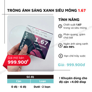 Tròng kính cận loạn có độ Tiệm Kính Hinhy hạn chế ánh sáng xanh, đổi màu đi nắng, chống tia UV400