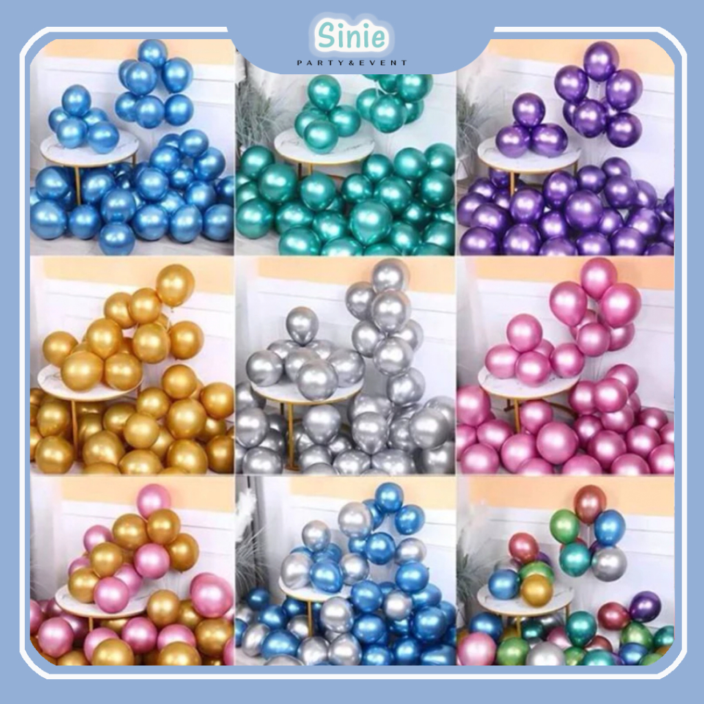 Set 50, 100 Bong Bóng Trang Trí Siêu Nhũ Nhiều Màu 5 Inch, 10 Inch - Bong Bóng Trang Trí Sinh Nhật Sinie Party