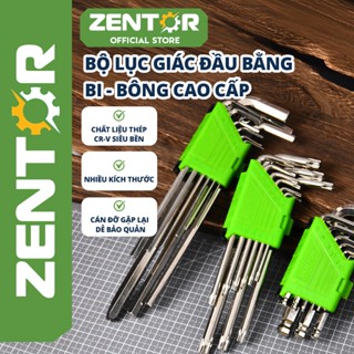 Bộ lục giác vặn ốc Zentor loại ngắn, dài đầu bi, đầu bông hoa thị bộ 9 món chất thép CR-V siêu bền chịu lực tốt
