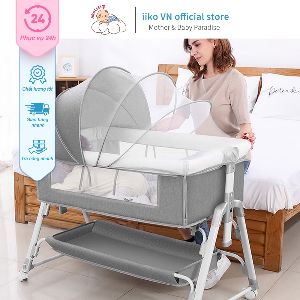 Nôi Em Bé Gấp Gọn Thương Hiệu iiko Cũi Di Động Nôi Ghép Giường Cho Bé Đa Năng Dễ Dàng Điều Chỉnh 5 C