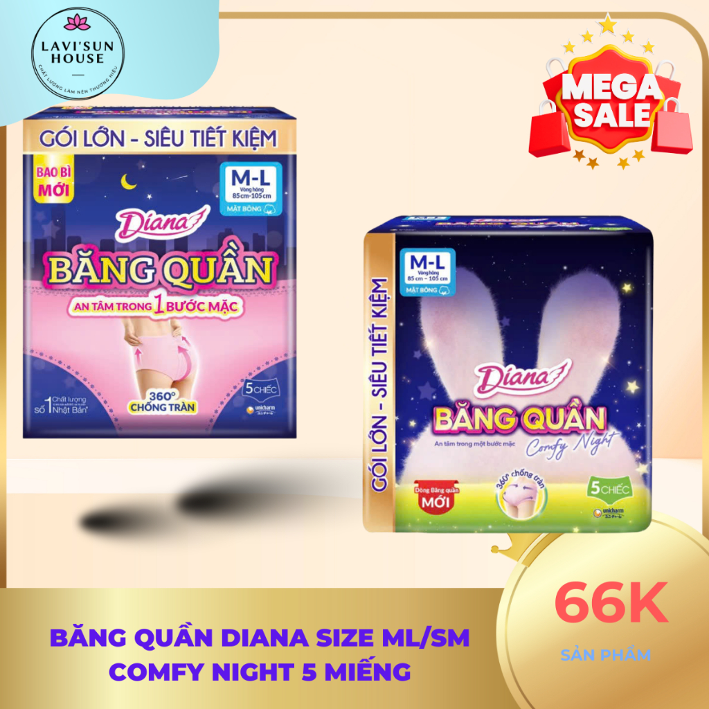 Băng đêm dạng quần Diana Size M-L/S-M gói lớn siêu tiết kiệm 5 chiếc mẫu mới
