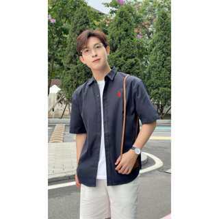 [Mở Bán] Áo Sơ Mi Nam Cổ Bẻ Cộc Tay Thêu Hoạ Tiết  Brand HB Chất Liệu Kaki Dày Dặn SM20