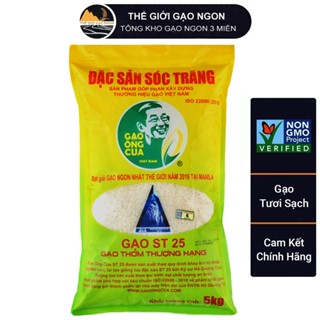 Gạo ST25 Ông Cua - Túi 5Kg Tem QR code Chính hãng - Date luôn mới