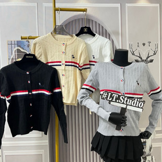 LT - Áo len cadigan nữ dài tay hình chú cún thêu kẻ ngang ngực cao cấp 205