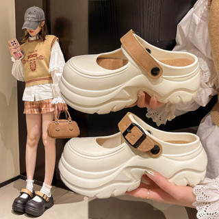  Giày Dép Bít Mũi Quai Hậu Nữ Đế Cao Thời Trang Ulzzang Hàn Quốc - Độn Đế Tăng Chiều Cao 5cm 